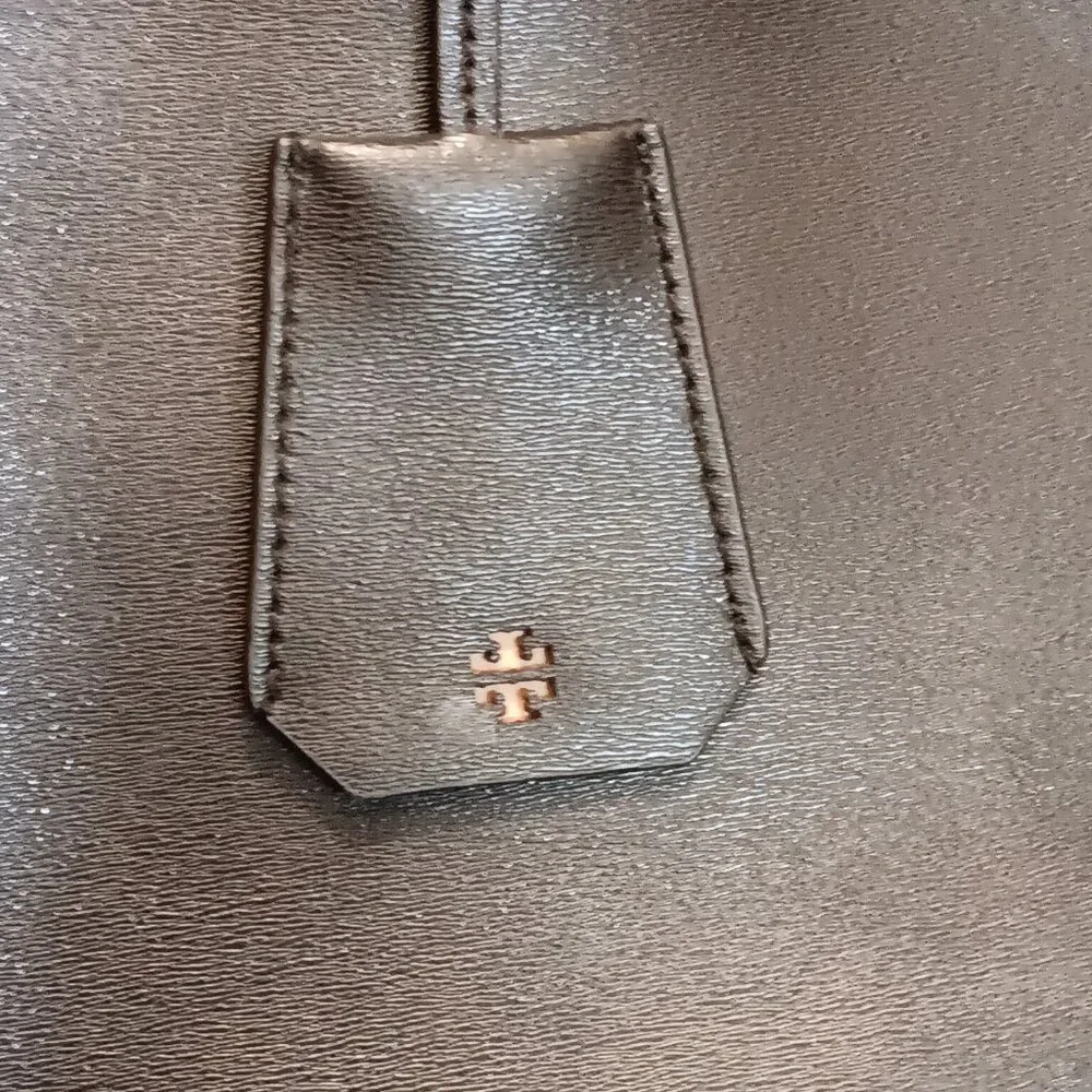 Tory Burch 'Parker' black leather double handle large tote bag purse